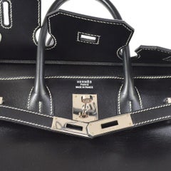 Hermes HAC 32 Black Leather Palladium Travel Top Handle Satchel Tote Bag