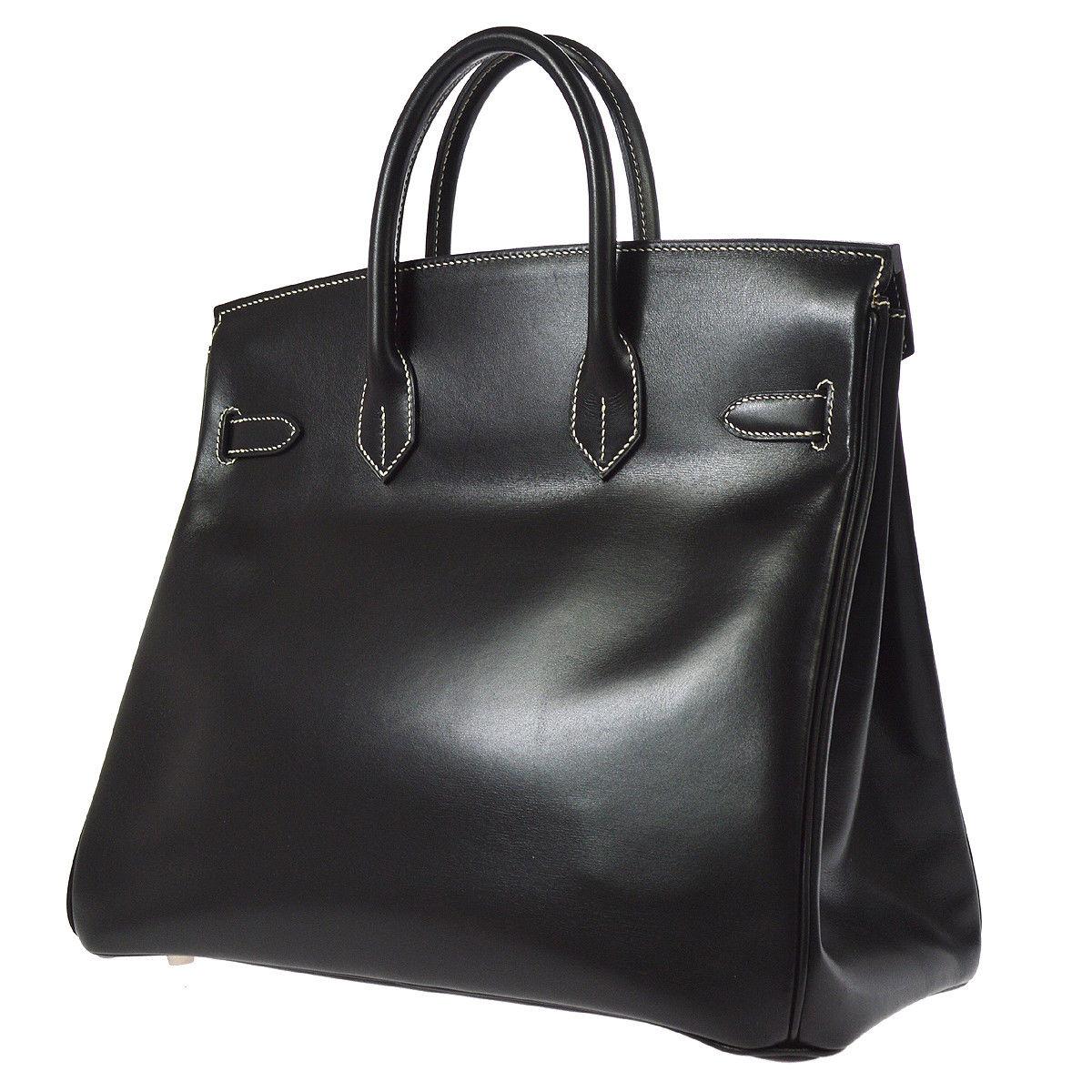 Hermes HAC 32 Black Leather Palladium Travel Top Handle Satchel Tote Bag In Good Condition In Chicago, IL