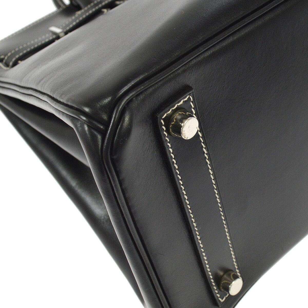 Hermes HAC 32 Black Leather Palladium Travel Top Handle Satchel Tote Bag 1