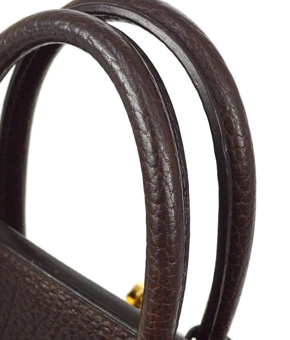 HERMES HAC 32 Schokolade Dunkelbraun Fjord Leder Gold Top Handle Tote Bag im Zustand „Gut“ im Angebot in Chicago, IL