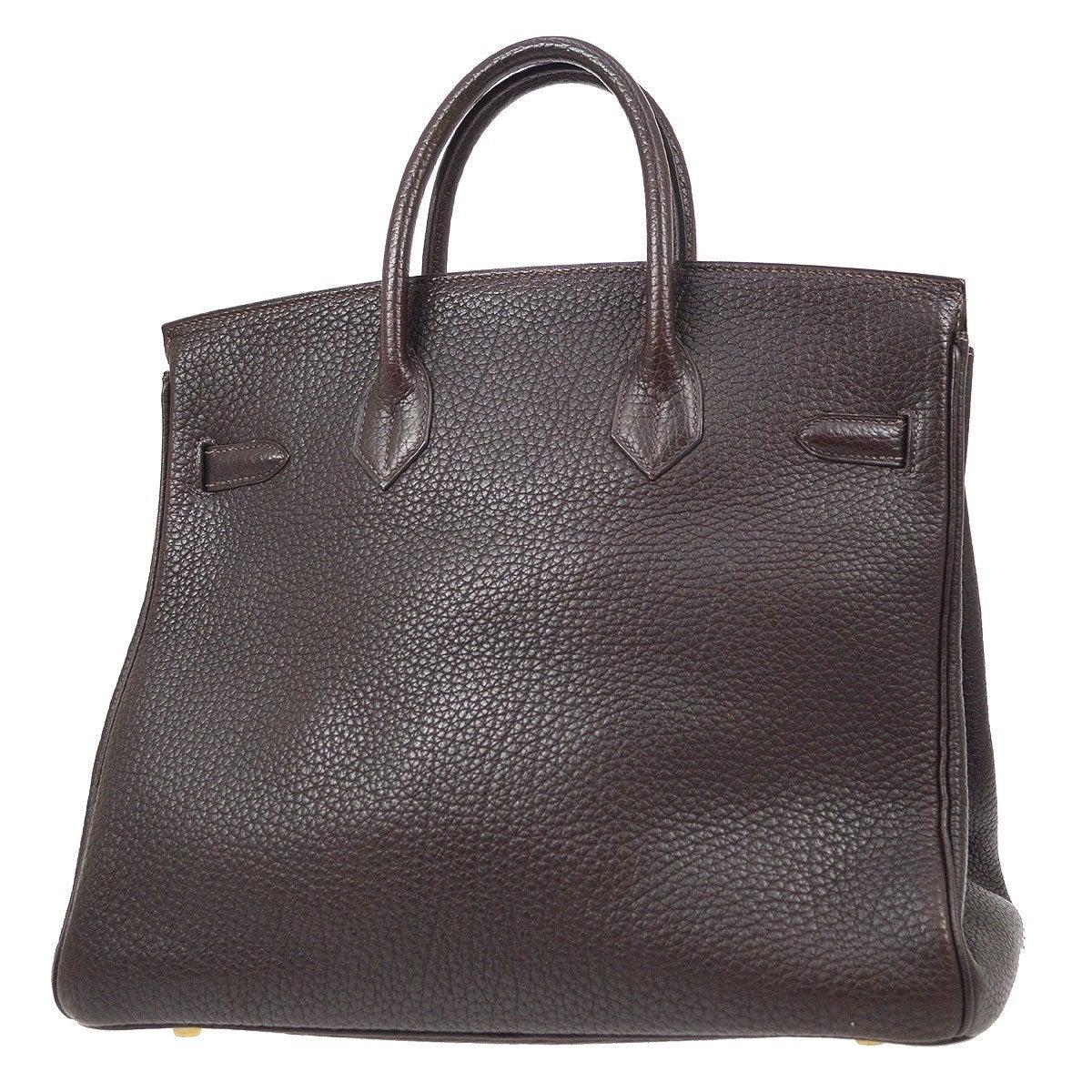 HERMES HAC 32 Schokolade Dunkelbraun Fjord Leder Gold Top Handle Tote Bag Damen im Angebot