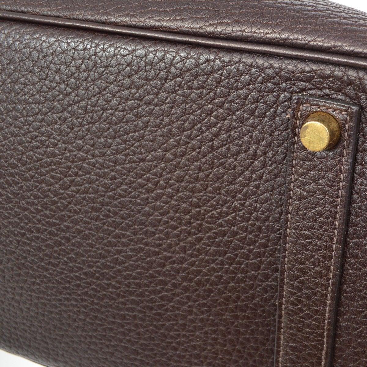 HERMES HAC 32 Schokolade Dunkelbraun Fjord Leder Gold Top Handle Tote Bag im Angebot 1