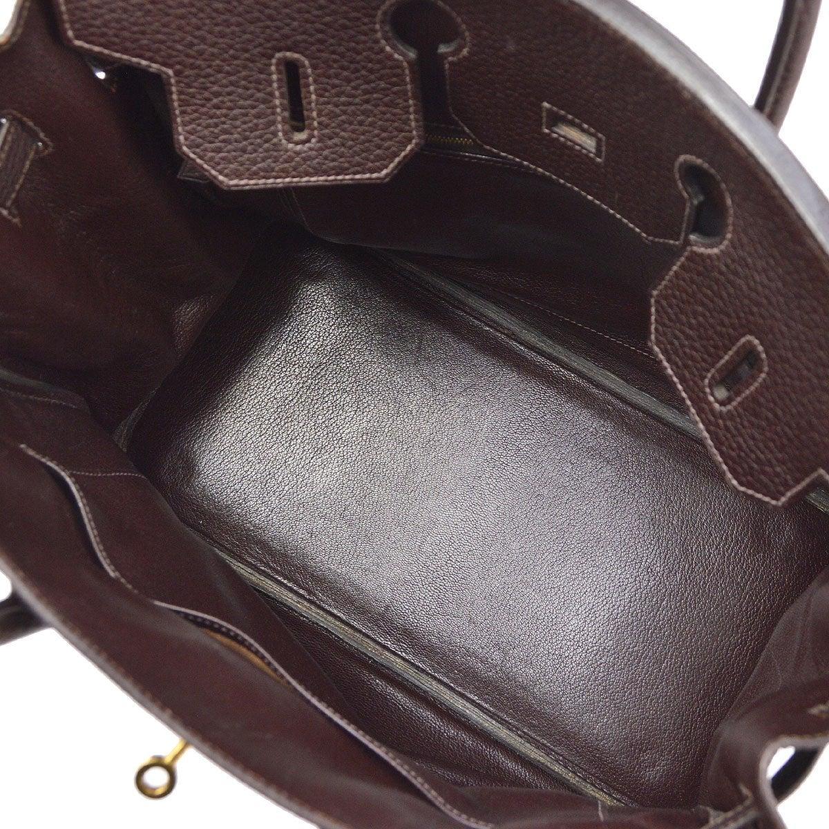 HERMES HAC 32 Schokolade Dunkelbraun Fjord Leder Gold Top Handle Tote Bag im Angebot 2