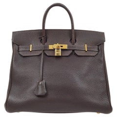 HERMES HAC 32 Schokolade Dunkelbraun Fjord Leder Gold Top Handle Tote Bag