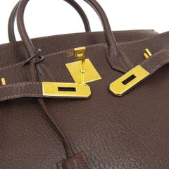 Hermes HAC 32 Chocolat Noir Cuir Or Carryall Travel Top Handle Tote Bag