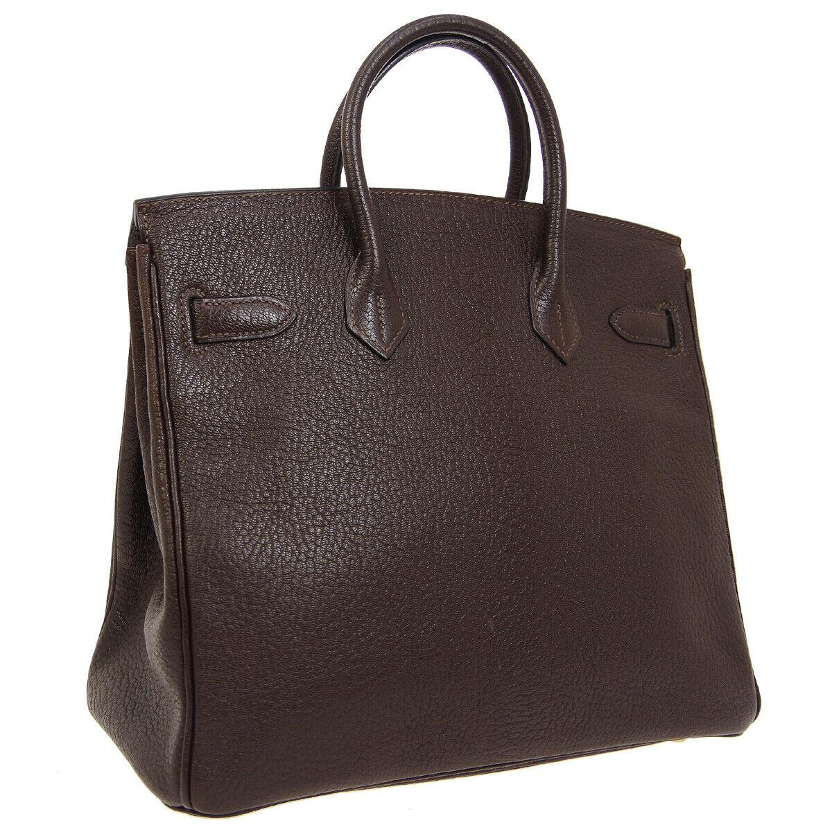Black Hermes HAC 32 Dark Chocolate Leather Gold Carryall Travel Top Handle Tote Bag