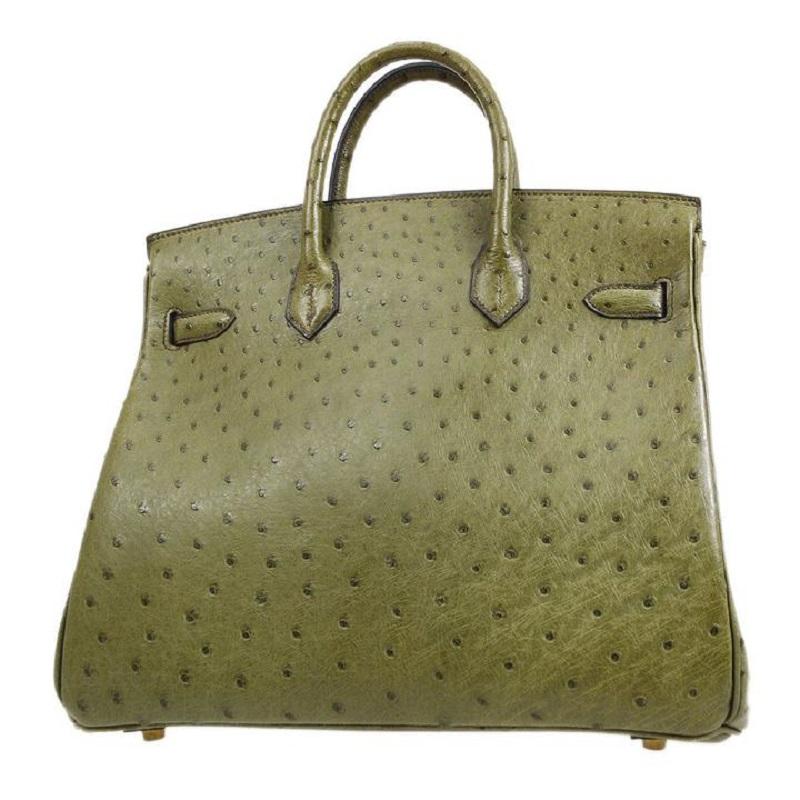 Women's HERMES HAC 32 Green Green Ostrich Exotic Gold Hardware Top Handle Tote Bag