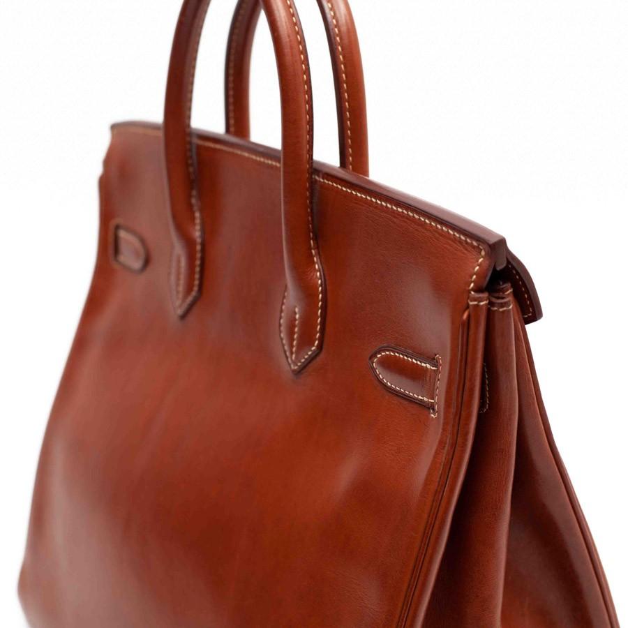 Brown HERMES HAC 32 Handbag in Gold Barénia Leather 