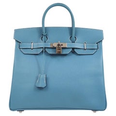 HERMES HAC 32 Light Blue Epsom Leather Palladium Hardware Top Handle Tote Bag