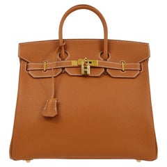 HERMES HAC 32 Tan Cognac Brown Togo Leather Gold Travel Top Handle Tote Bag