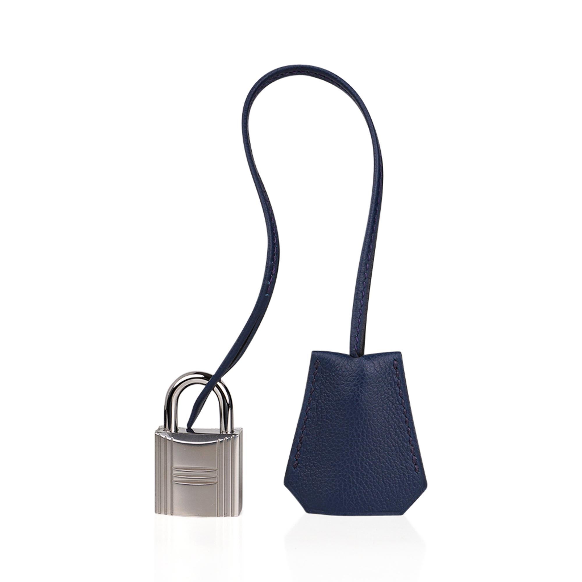 Hermes HAC 40 Birkin Bag Bleu Nuit Feutre / Bleu de Malte Evercolor Leather For Sale 5