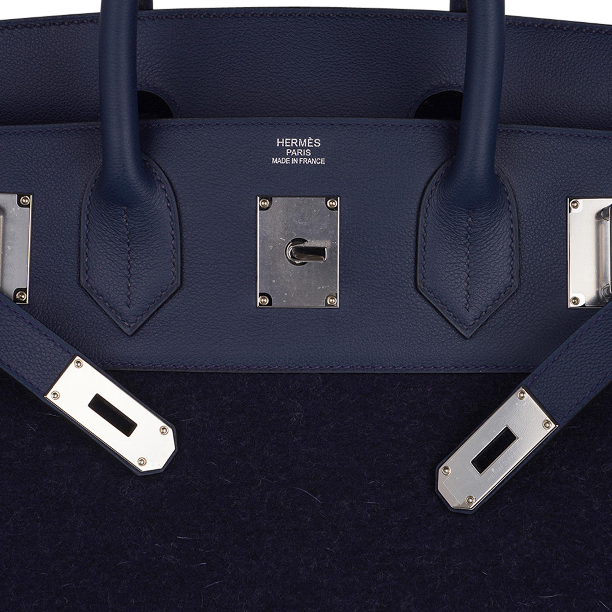 Hermes HAC 40 Birkin Bag Bleu Nuit Feutre / Bleu de Malte Evercolor Leather For Sale 2