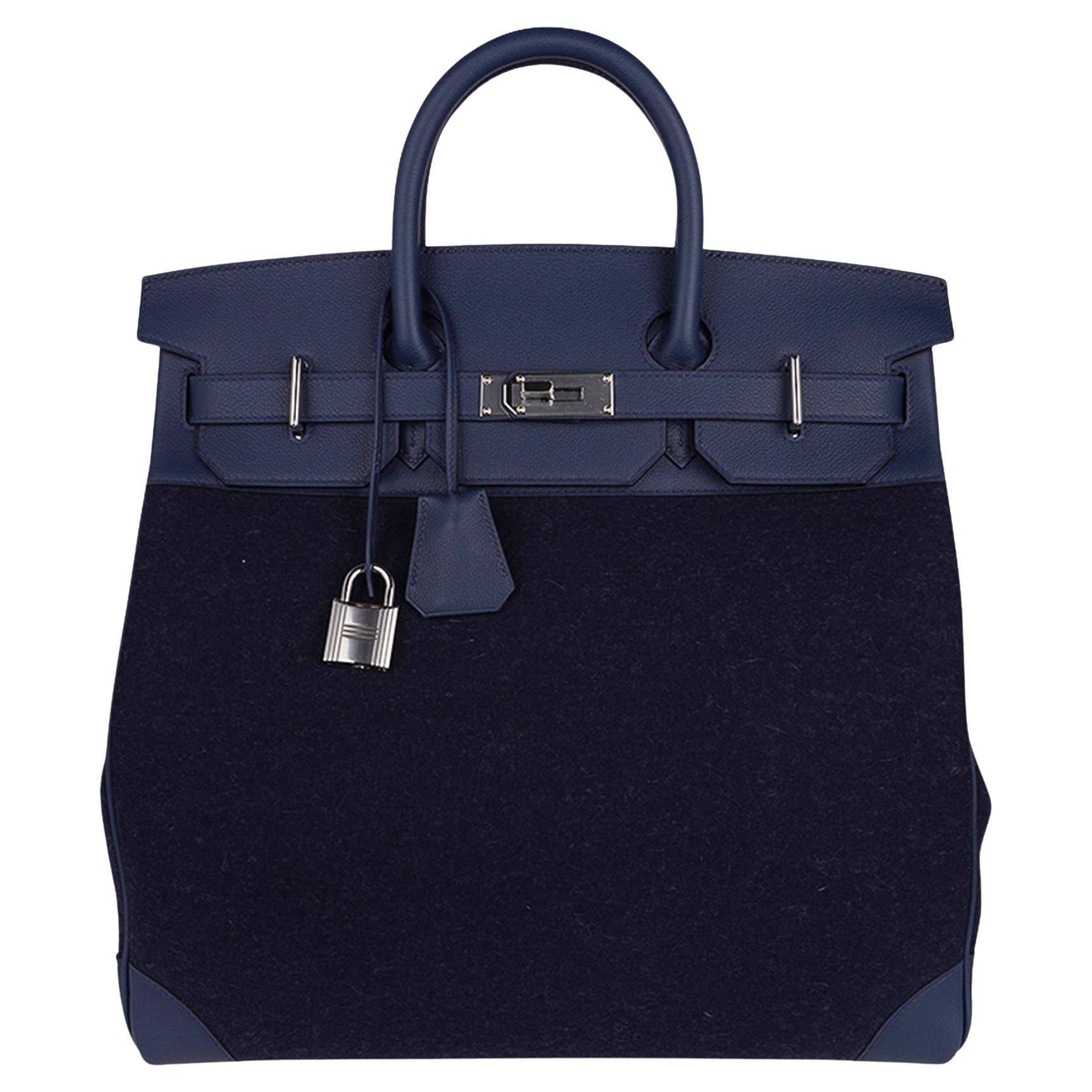 Hermes HAC 40 Birkin Bag Bleu Nuit Feutre / Bleu de Malte Evercolor Leather