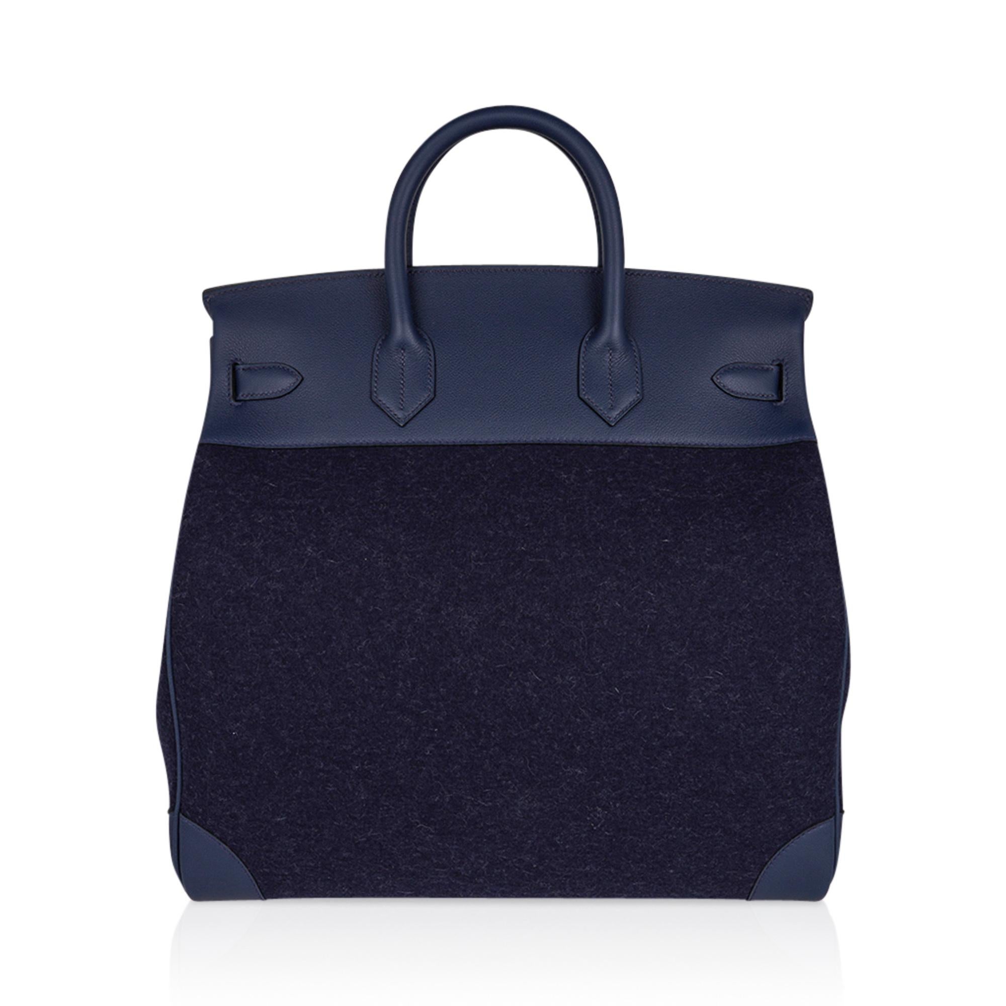 Hermès HAC 40 Birkin Herrentasche Bleu Nuit Todoo Feutre / Bleu de Malte Palladium  im Angebot 4