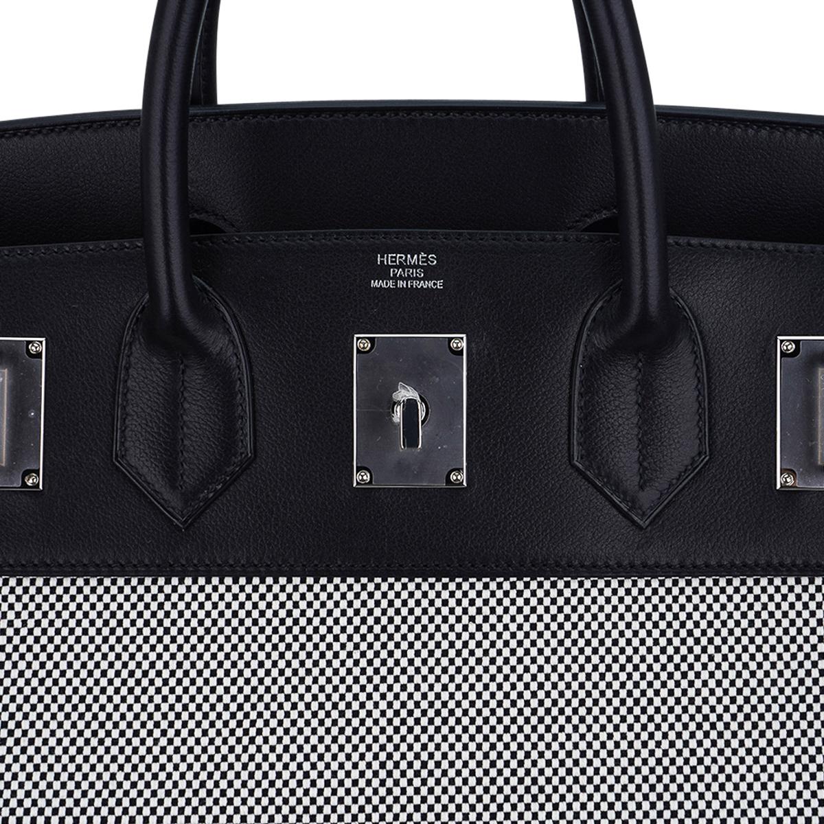 Hermès - Sac Birkin Hac 40 noir/écru en toile croisée avec accessoires en palladium 2