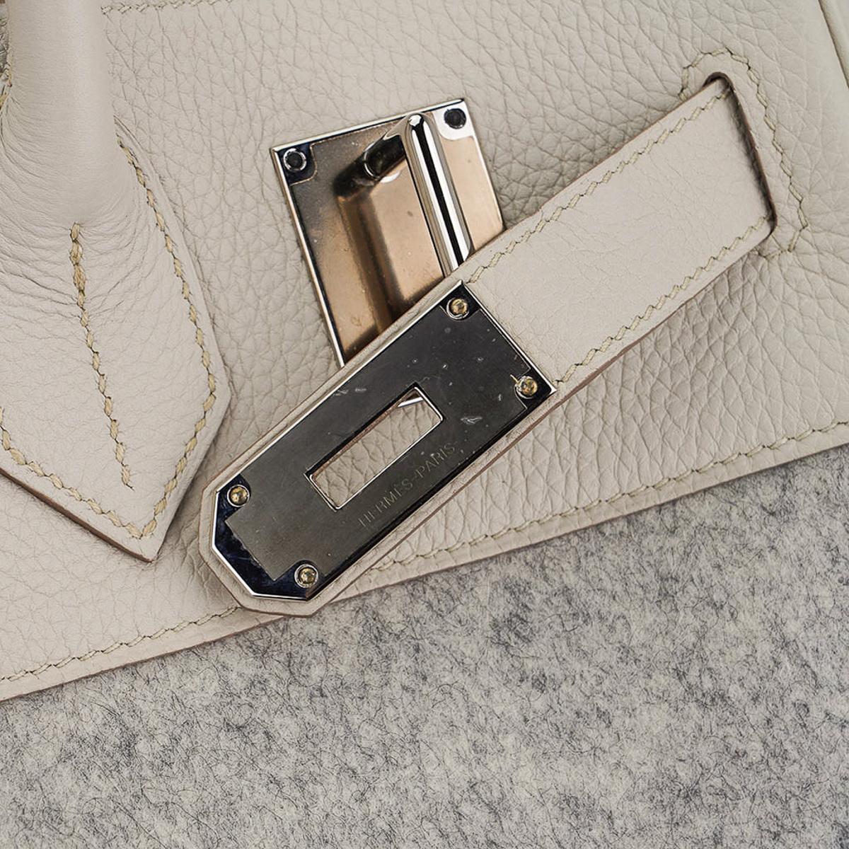 Men's Hermes HAC 40 Craie and Gris Clair Feutre Birkin Bag Palladium Hardware For Sale