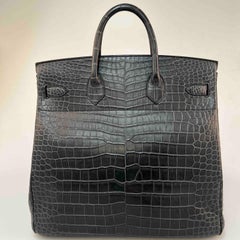 Hermes Hac 40 Porosus Crocodile Graphite, Palladium Hardware