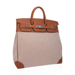 Hermes Hac 40 Gold Evercolor Leder / Ecru Toile Birkin Bag Palladium Hardware