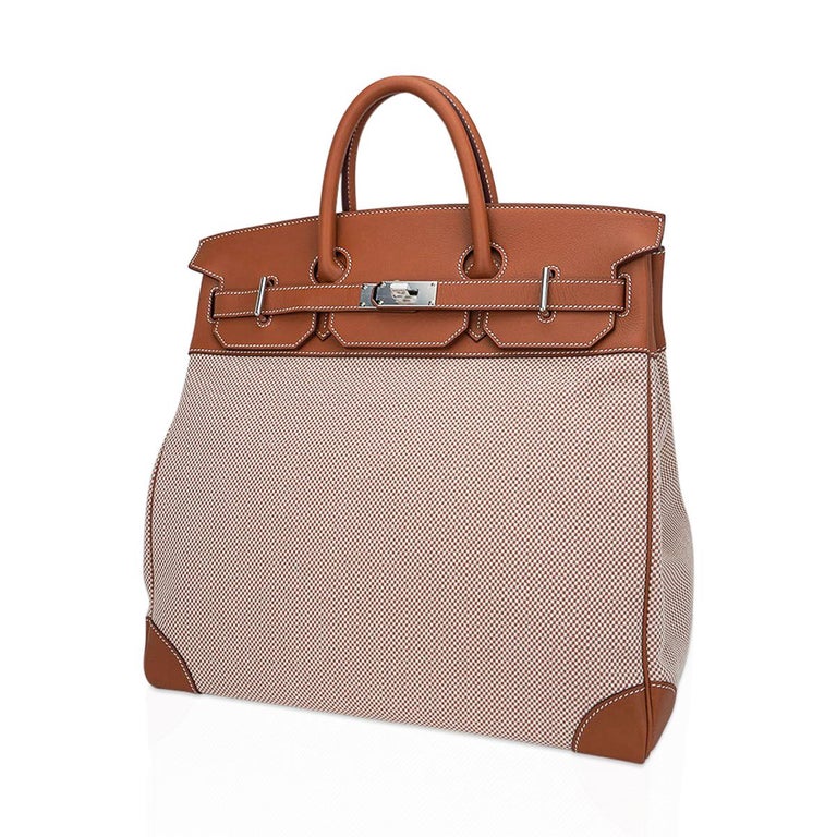 Hermes Hac 40 Gold Evercolor Leather / Ecru Toile Birkin Bag