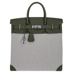 Hermes Hac 40 Vert Veronese with Ecru and Vert Amande Toile Birkin Bag