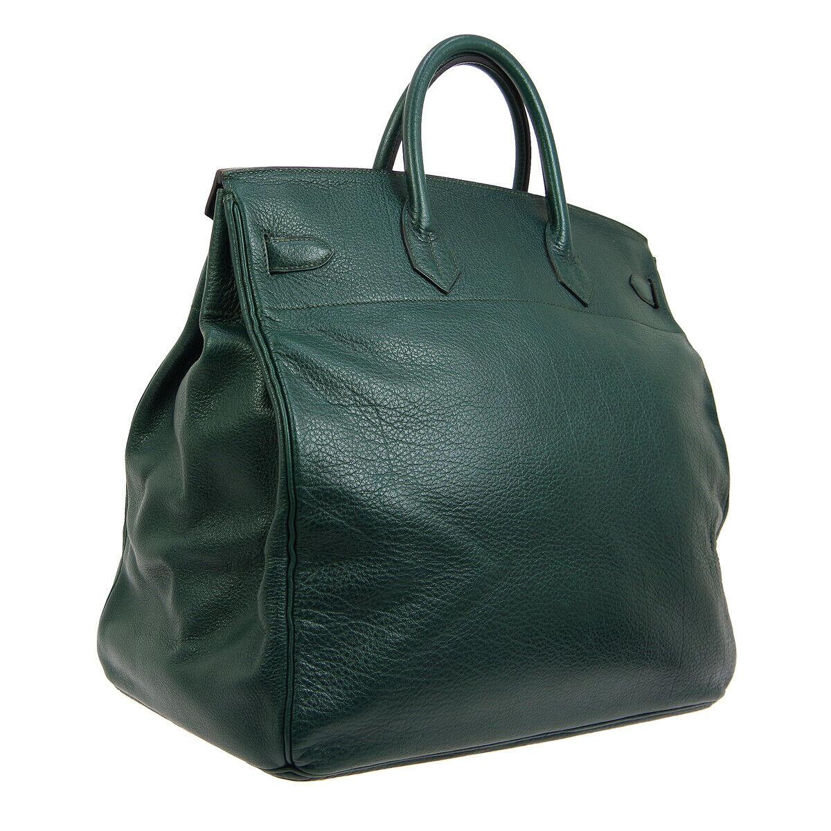 Black Hermes HAC 45 Green Leather Gold Large Men's Carryall Travel Top Handle Tote Bag