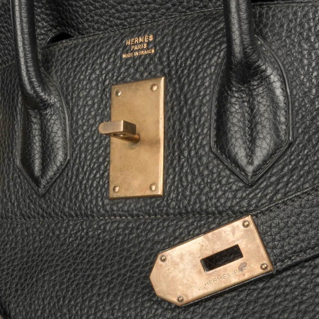 Hermes Hac 50 Men's Birkin Bag Black Fjord Leather Brass Hardware For Sale 2