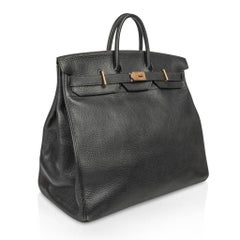 Hermes Hac 50 Vintage Birkin Bag Black Fjord Leather Brass Hardware