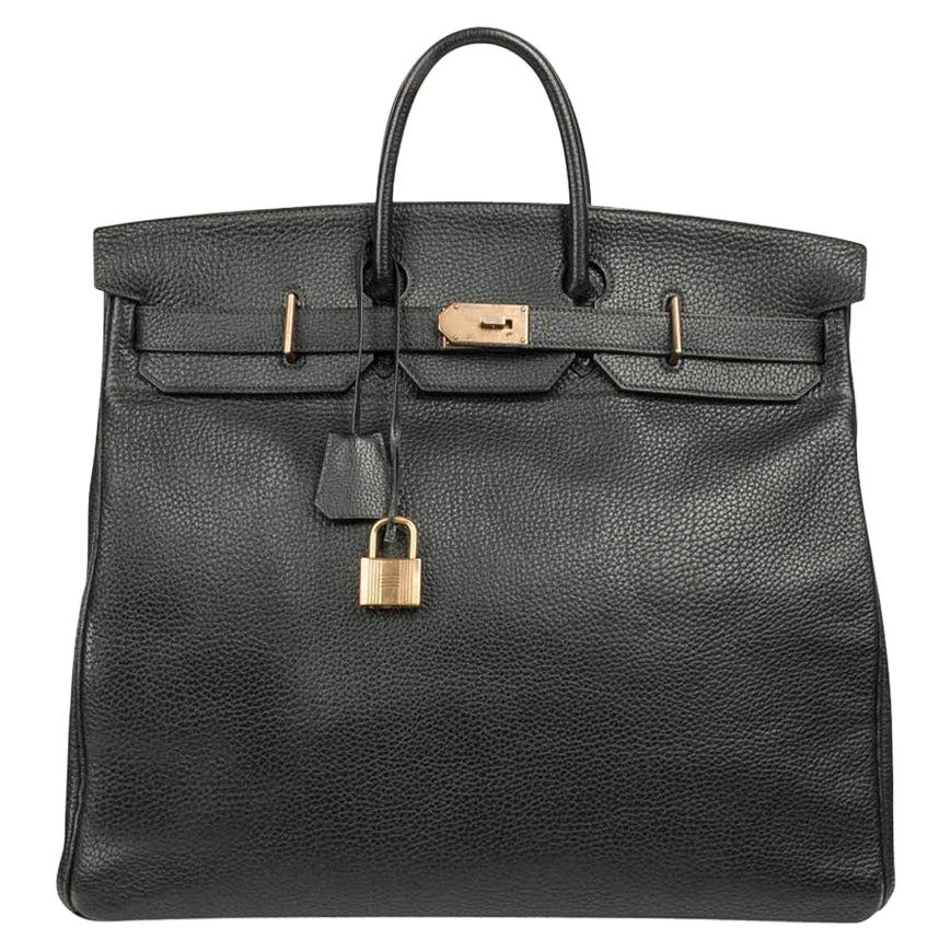 Hermes Hac 50 Men's Birkin Bag Black Fjord Leather Brass Hardware For Sale