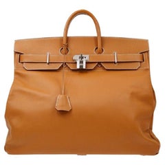 HERMES HAC 50 Cognac Tan Brown Veau Epsom Borsa da viaggio hardware uomo donna