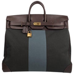 Hermes Hac 50 Sac Birkin Homme Flag Toile Ebene Evercalf Cuir Brass Hardware