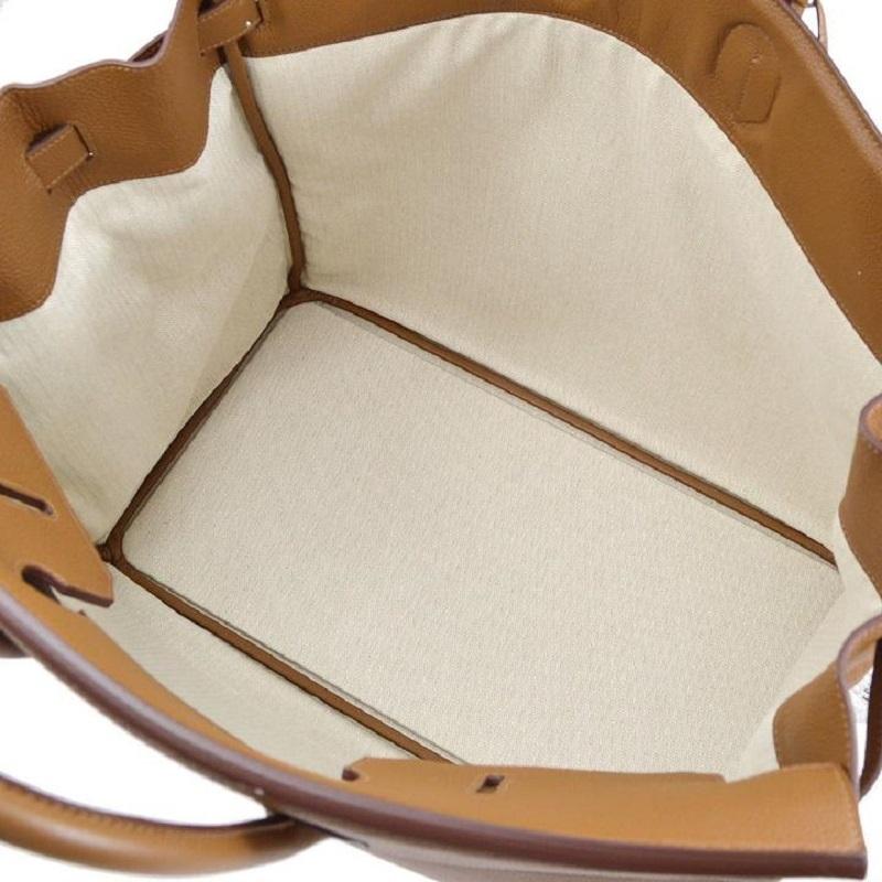 HERMES HAC 50 Tan Cognac Palladium Men's Women's Top Handle Travel Tote Bag In Good Condition For Sale In Chicago, IL