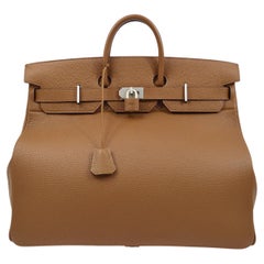 HERMES HAC 50 Tan Cognac Palladium Men's Women's Top Handle Travel Tote Bag