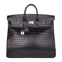 Hermes Hac 50 Men's Birkin Travel Bag Black Matte Porosus Crocodile Palladium