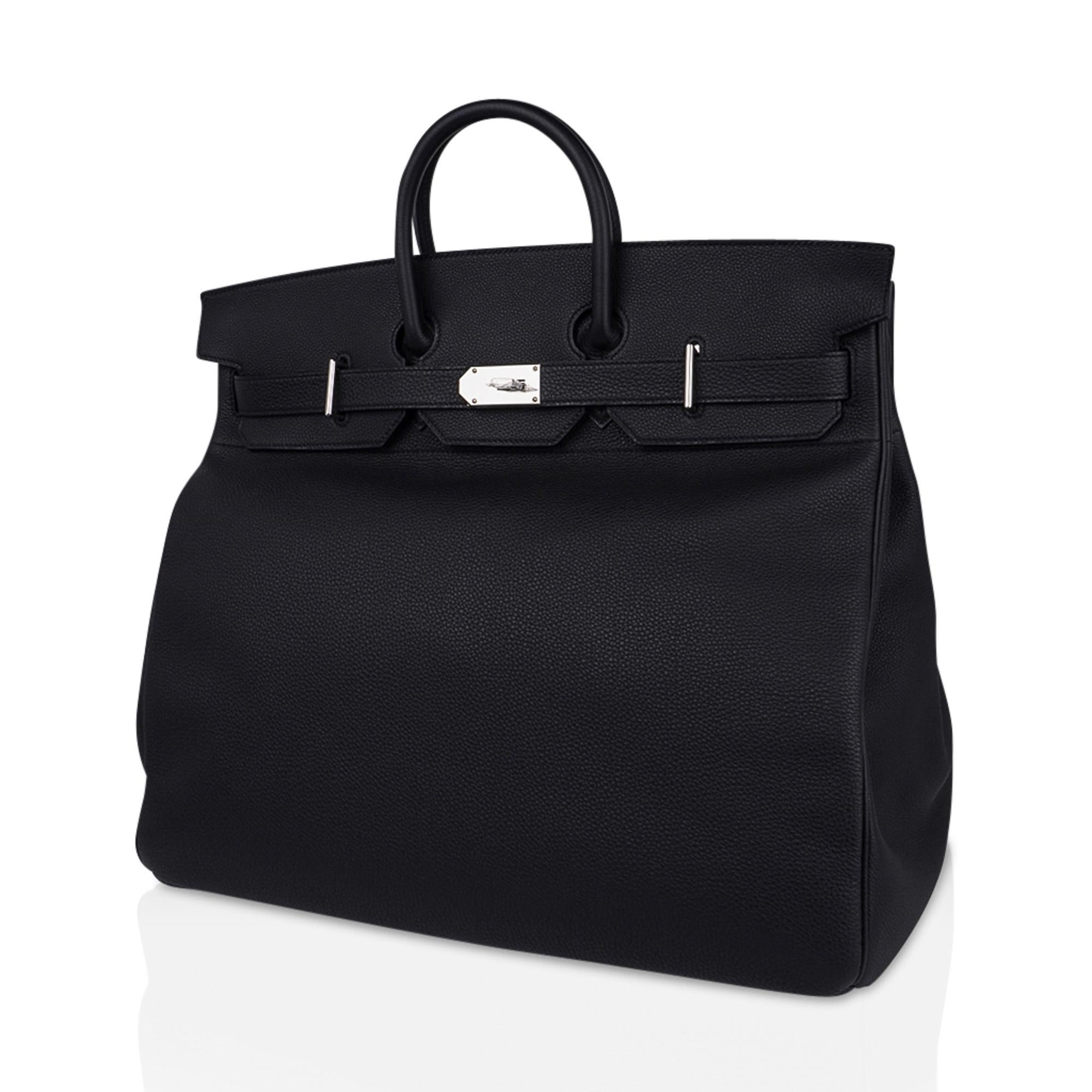 Hermes Hac 50 Travel Bag Black Togo Leather Palladium New w/ Box 3