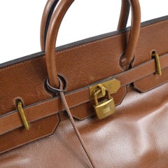 HERMES HAC 55 Chocolate Brown Courchevel Leather Gold Top Handle Travel Tote