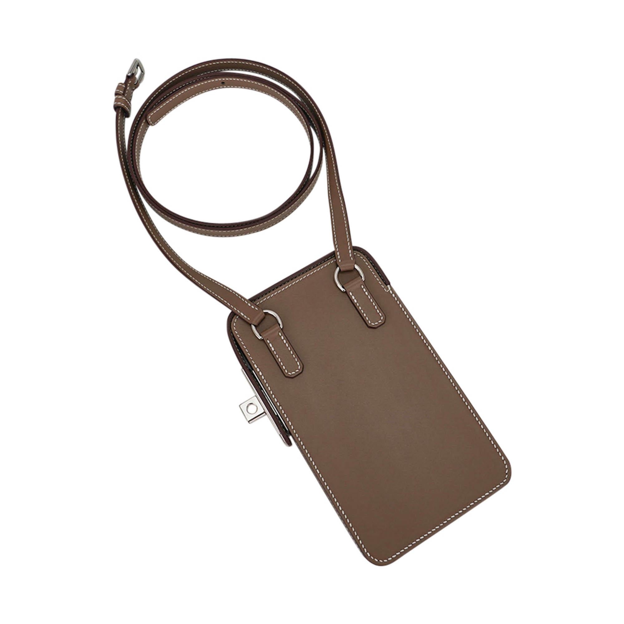 Hermes Hac A Box Limited Edition Phone Case Etoupe Tadelakt Leather Palladium   For Sale 4