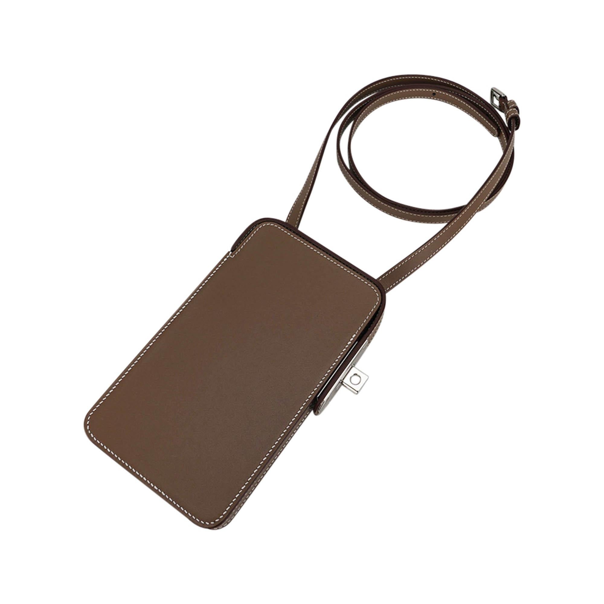 Hermes Hac A Box Limited Edition Phone Case Etoupe Tadelakt Leather Palladium   For Sale 2