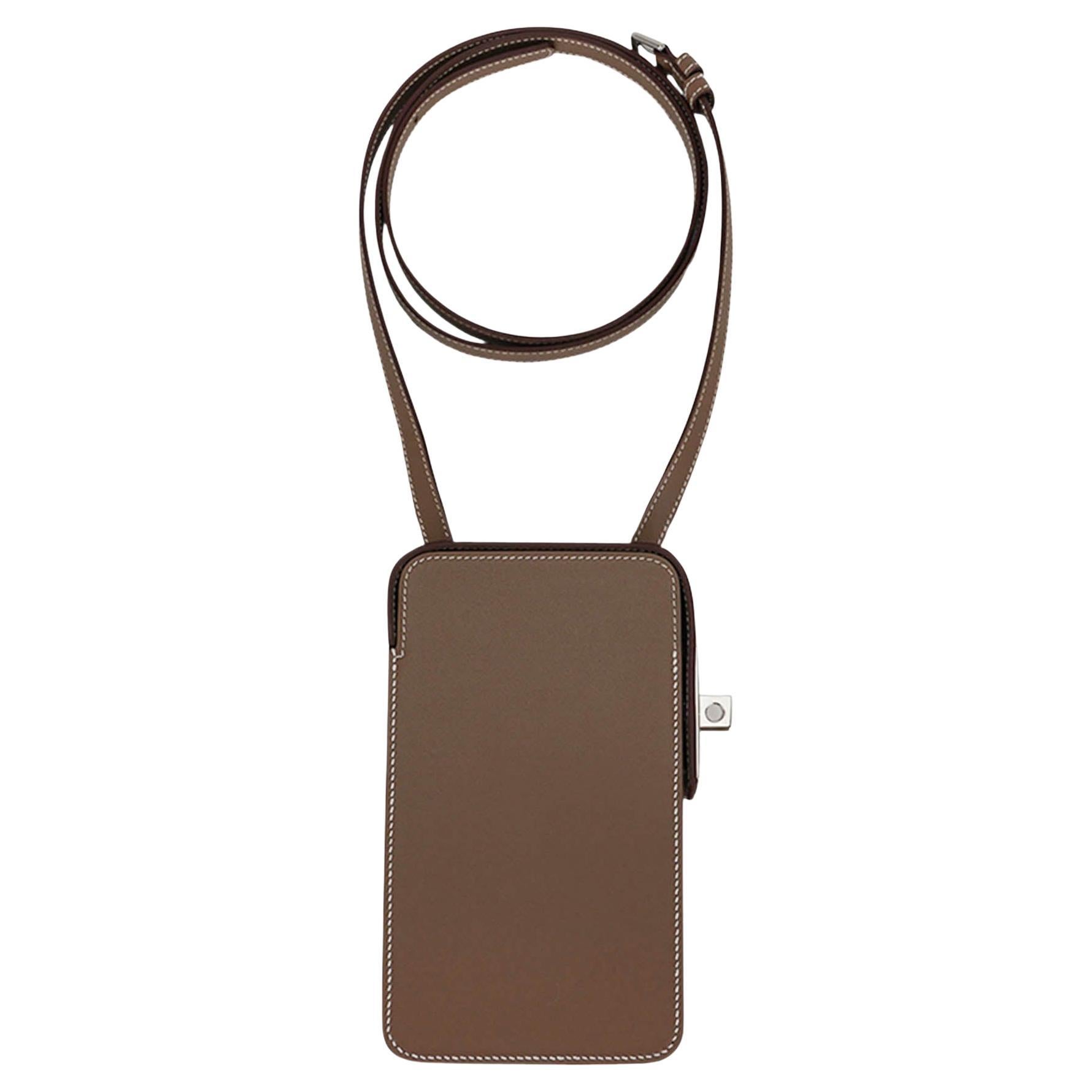Hermes Hac A Box Limited Edition Phone Case Etoupe Tadelakt Leather Palladium   For Sale