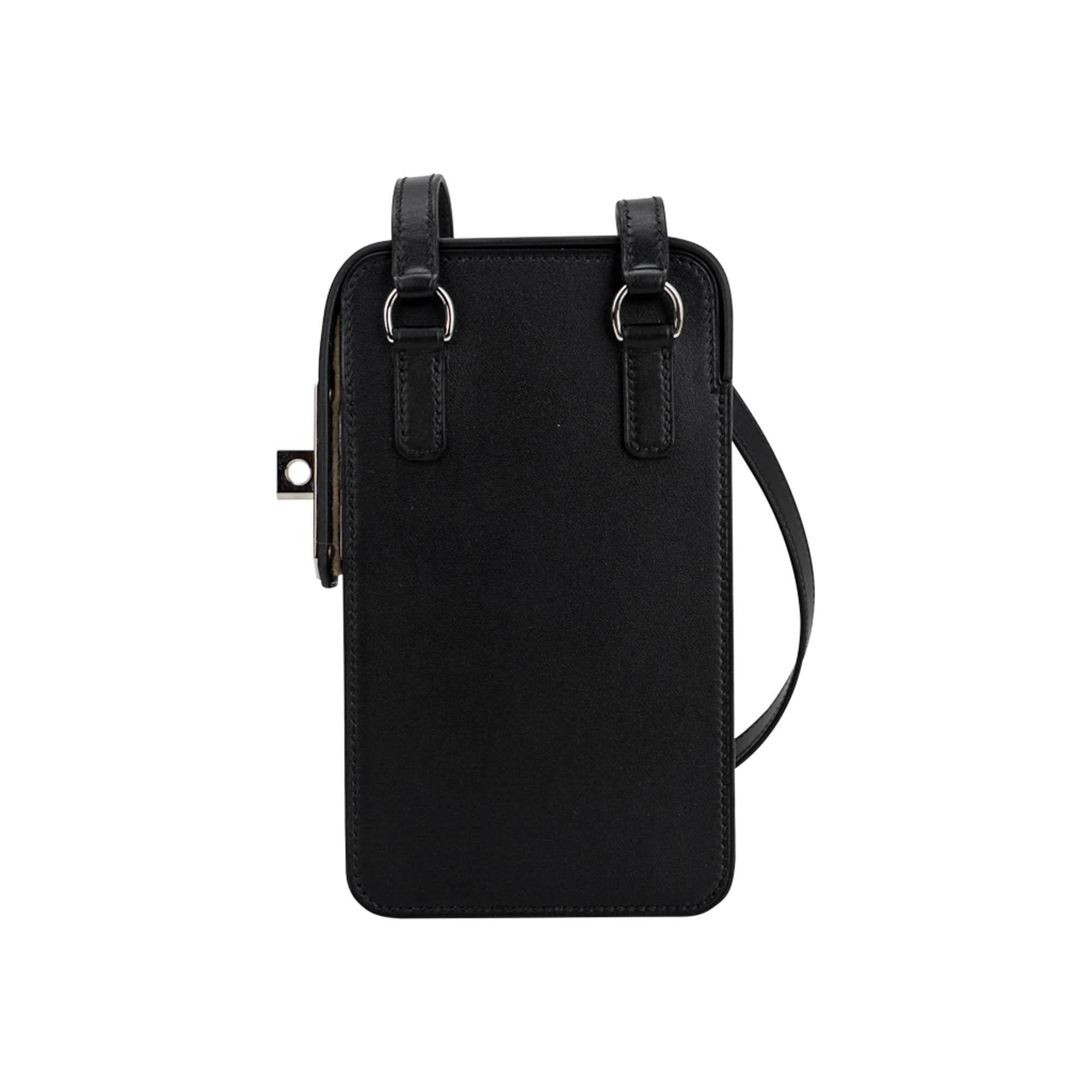 Hermes Hac A Box Limited Edition Phone Case Black Tadelakt Leather Palladium For Sale 1