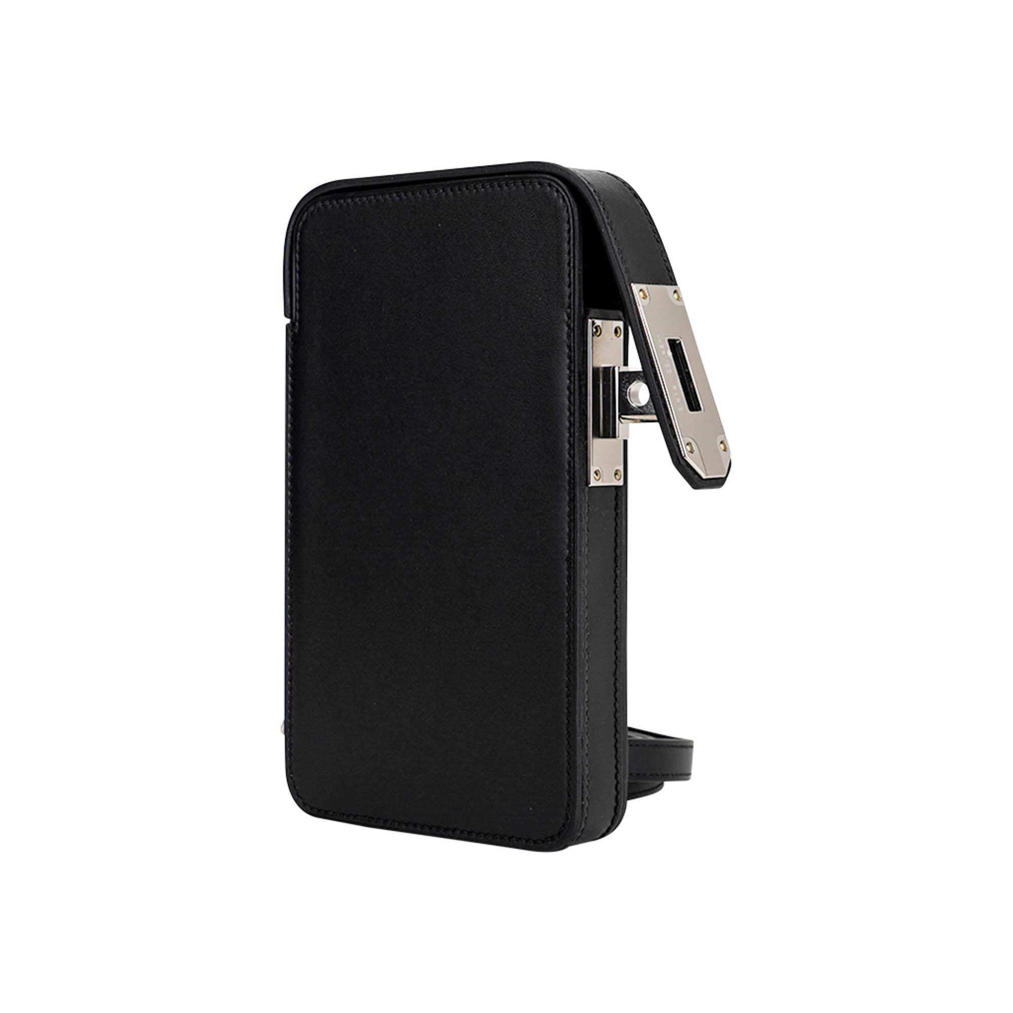 Hermes Hac A Box Limited Edition Phone Case Black Tadelakt Leather Palladium For Sale 2