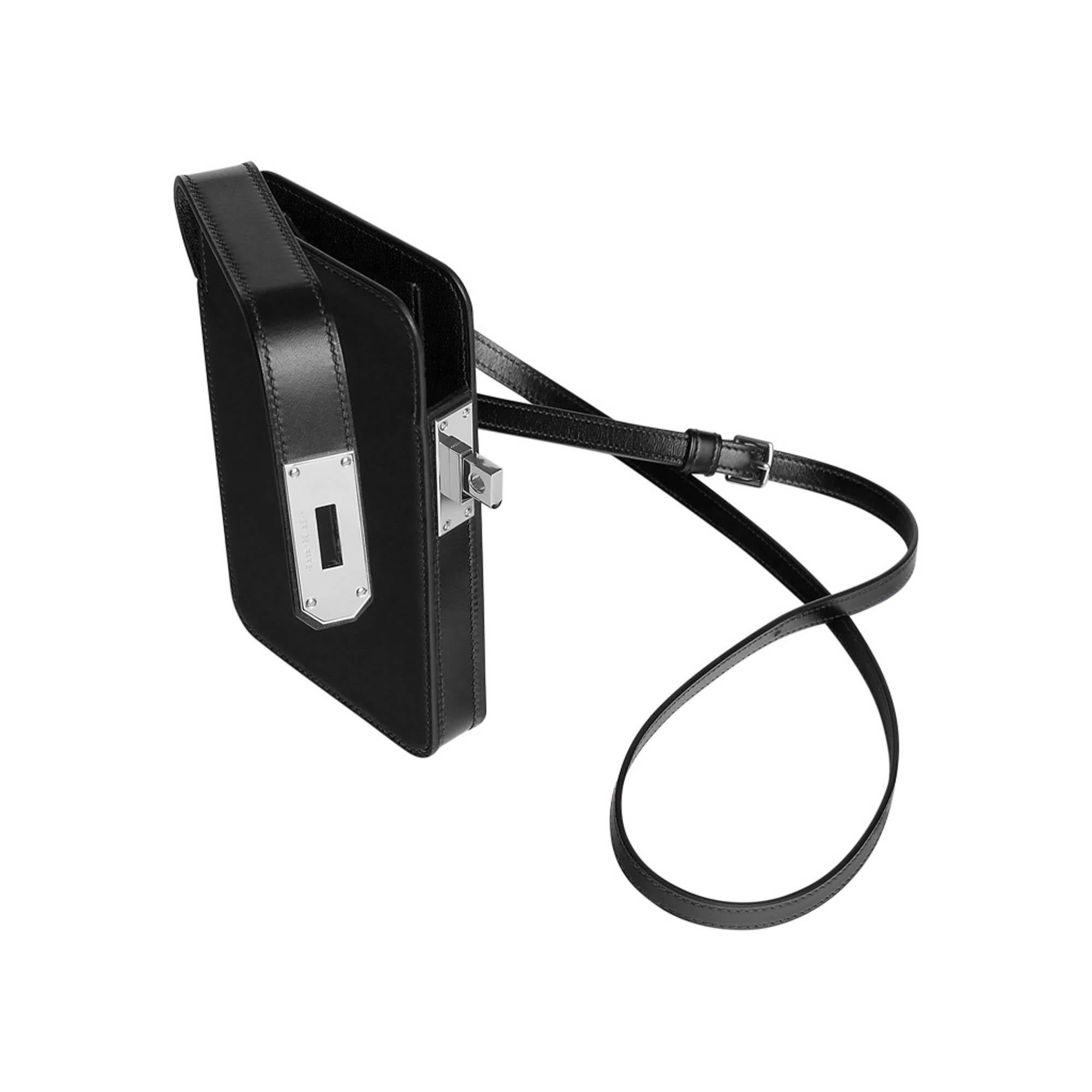 Hermes Hac A Box Limited Edition Phone Case Black Tadelakt Leather Palladium For Sale 3