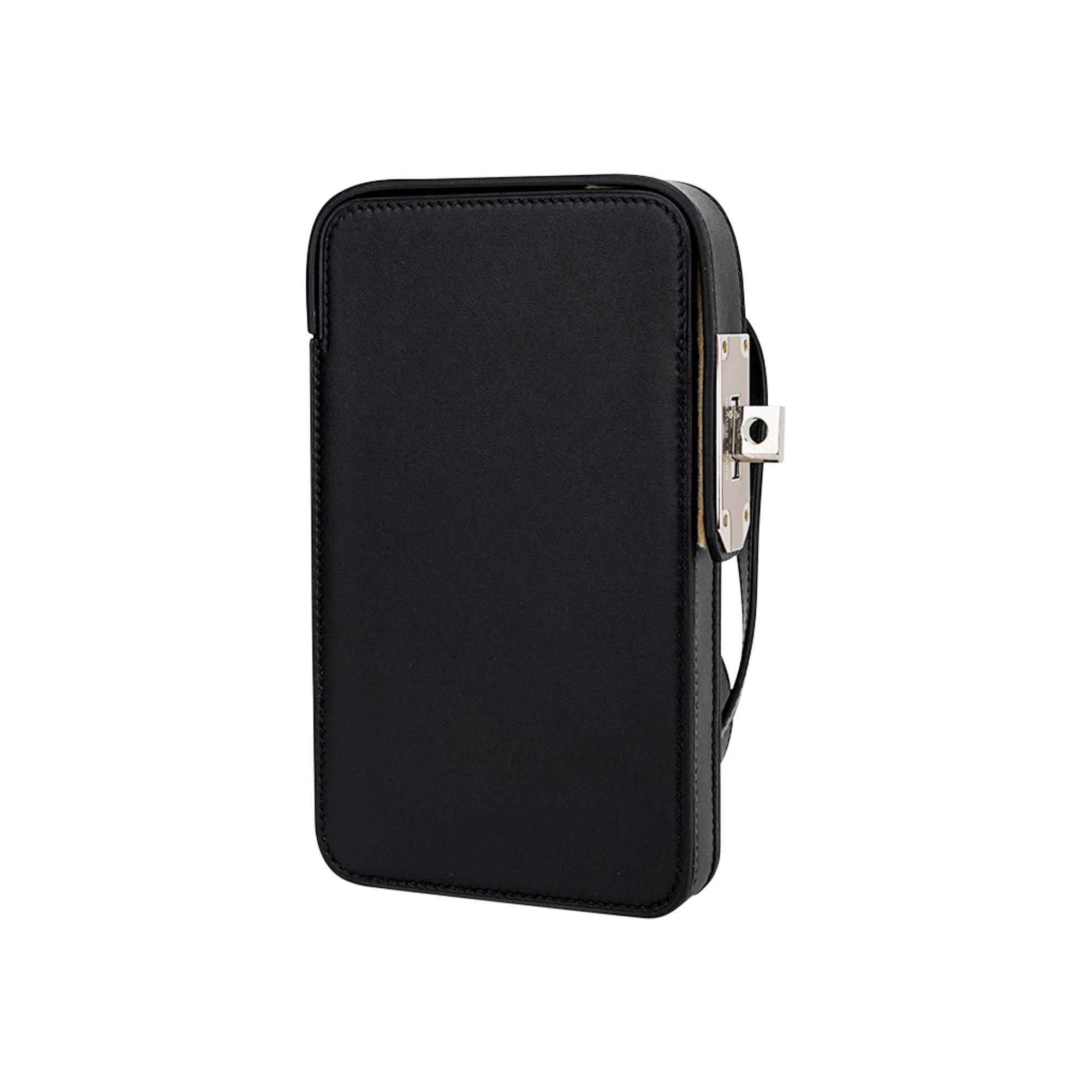 Hermes Hac A Box Limited Edition Phone Case Black Tadelakt Leather Palladium For Sale 4
