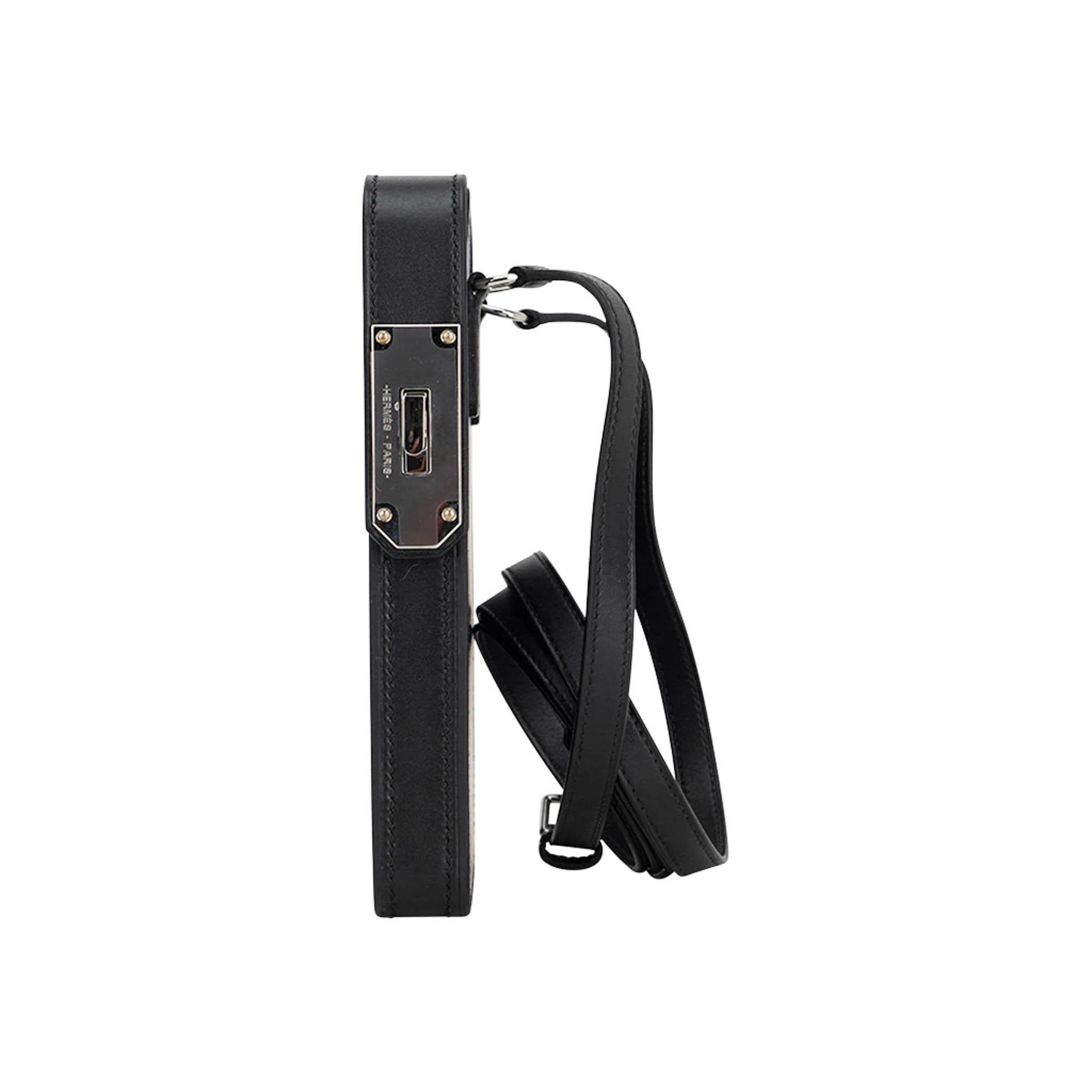 Hermes Hac A Box Limited Edition Phone Case Black Tadelakt Leather Palladium For Sale 5