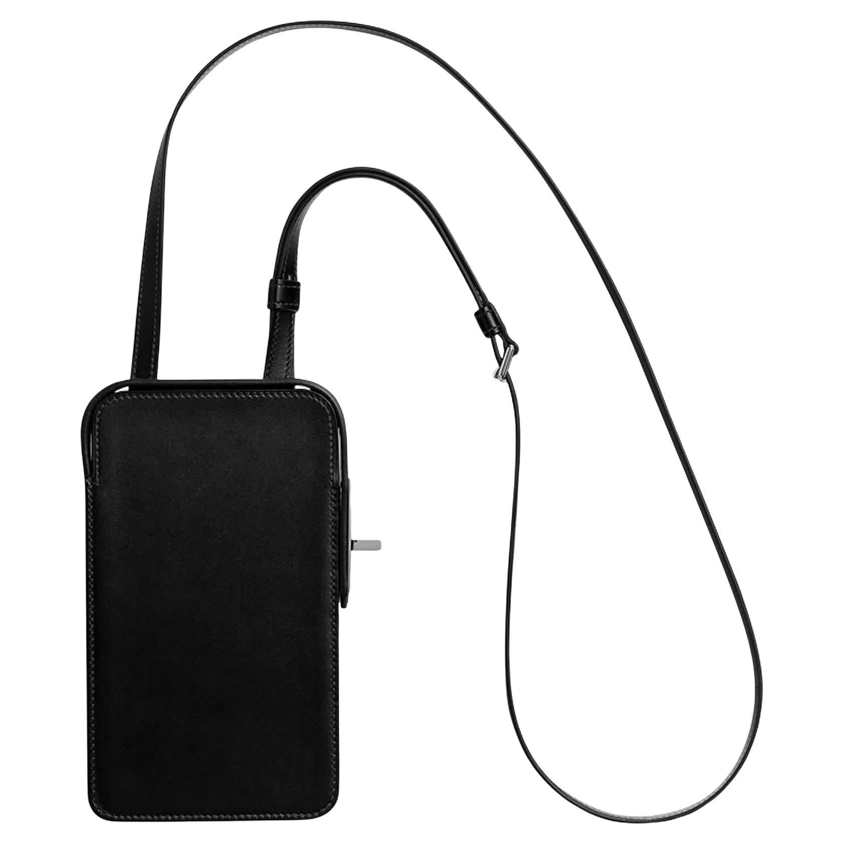 Hermes Hac A Box Limited Edition Phone Case Black Tadelakt Leather Palladium For Sale