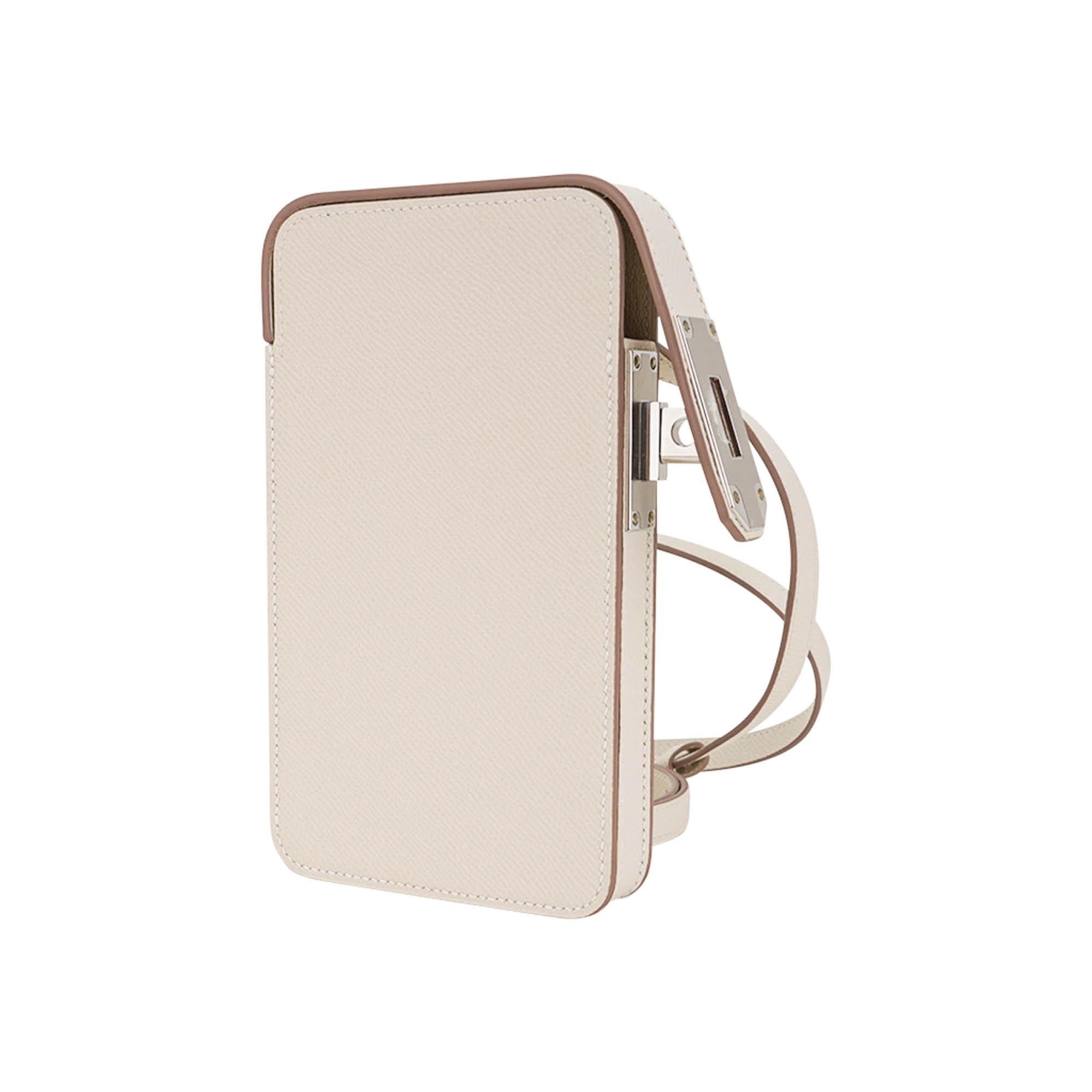 Hermes Hac A Box Limited Edition Phone Case Craie Epsom Leather Palladium In New Condition For Sale In Miami, FL