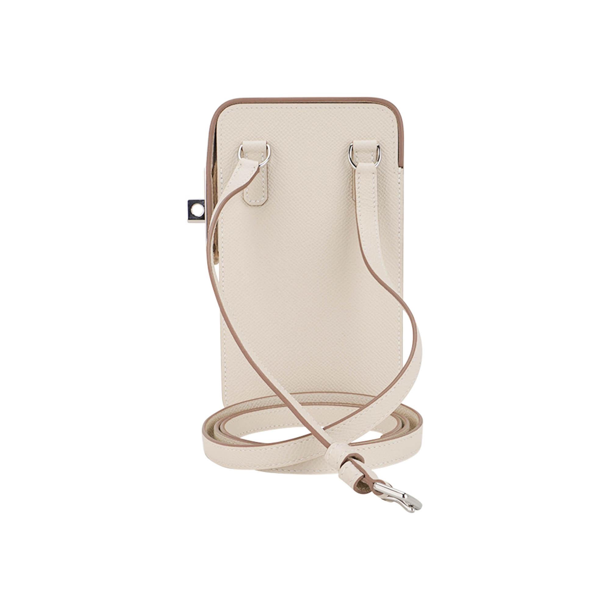 Hermes Hac A Box Limited Edition Phone Case Craie Epsom Leather Palladium For Sale 2