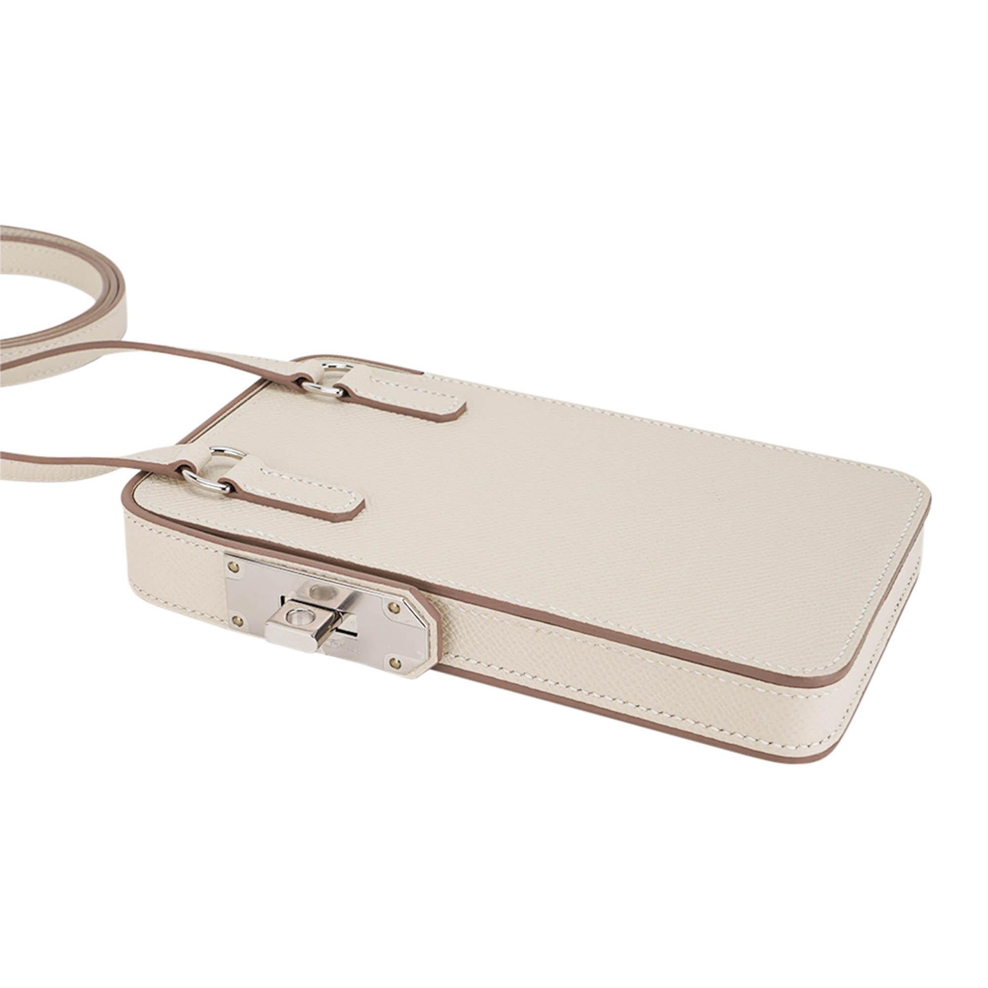 Hermes Hac A Box Limited Edition Phone Case Craie Epsom Leather Palladium For Sale 3