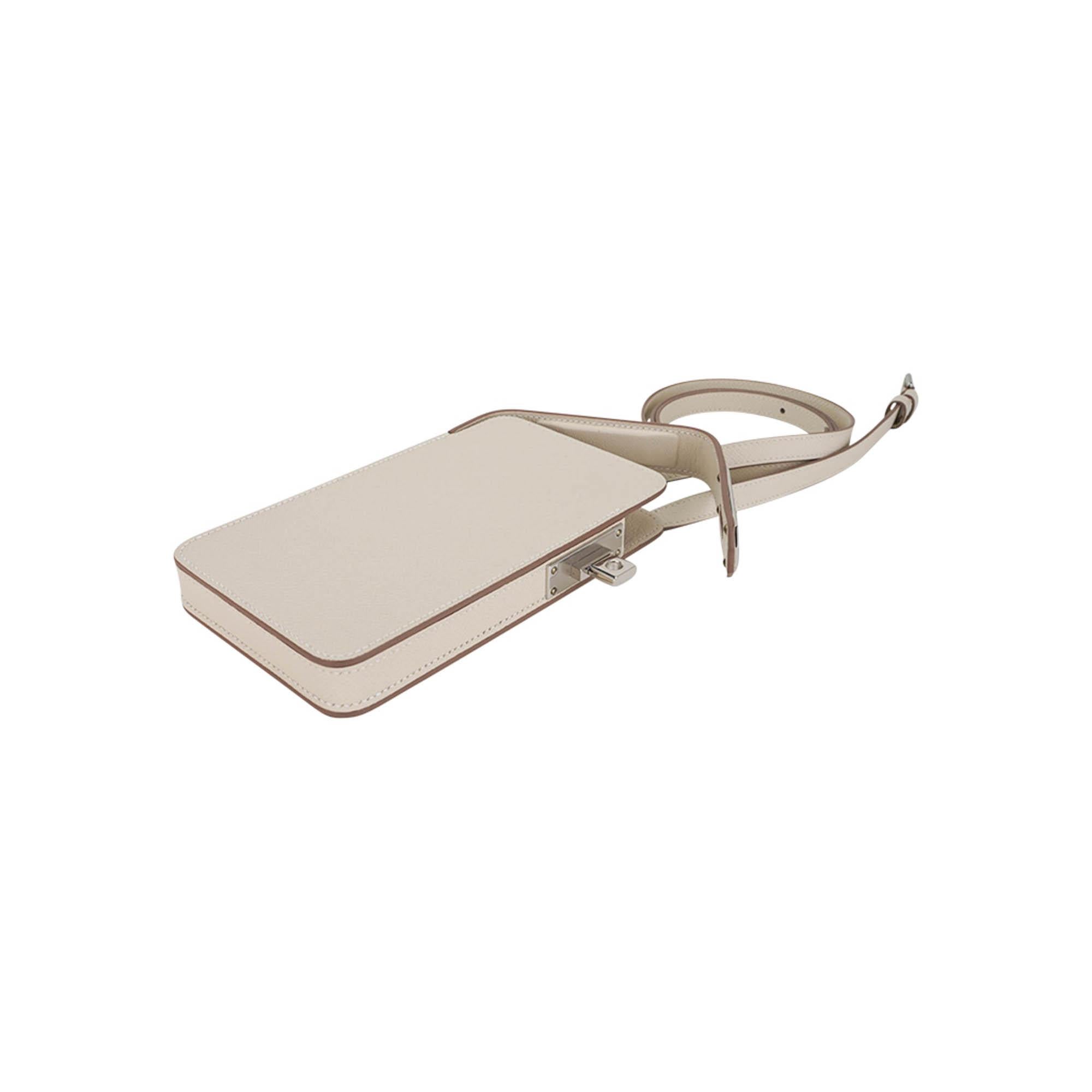Hermes Hac A Box Limited Edition Phone Case Craie Epsom Leather Palladium For Sale 4