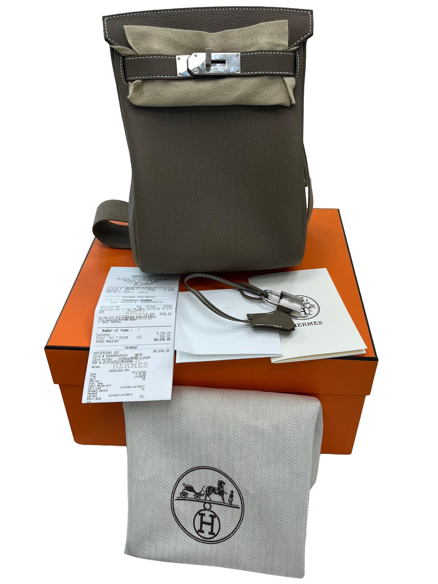 Hermes HAC A Dos PM Sac à dos Etoupe Togo Cuir Palladium Hardware en vente 2