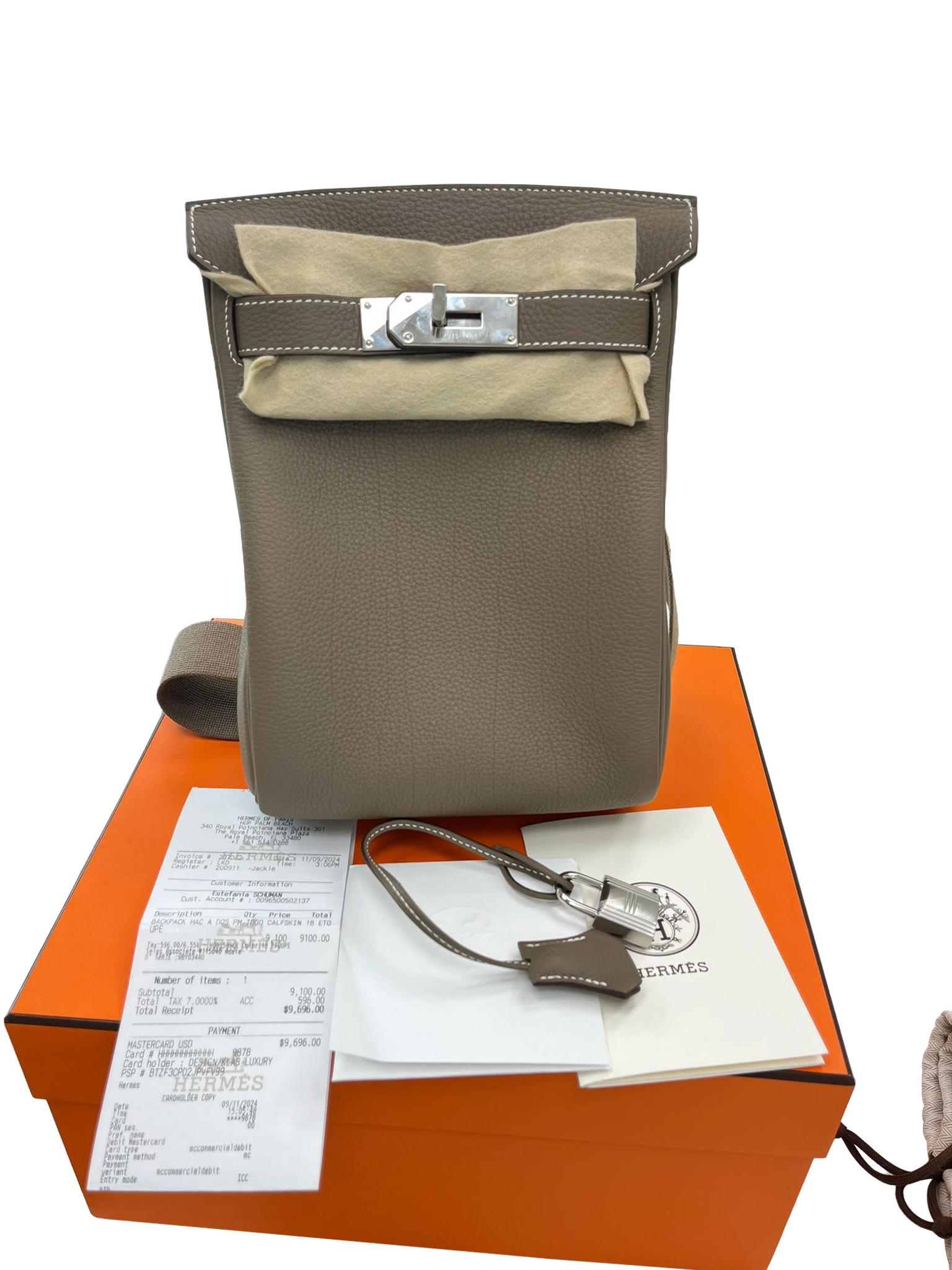 Hermes HAC A Dos PM Sac à dos Etoupe Togo Cuir Palladium Hardware en vente 4